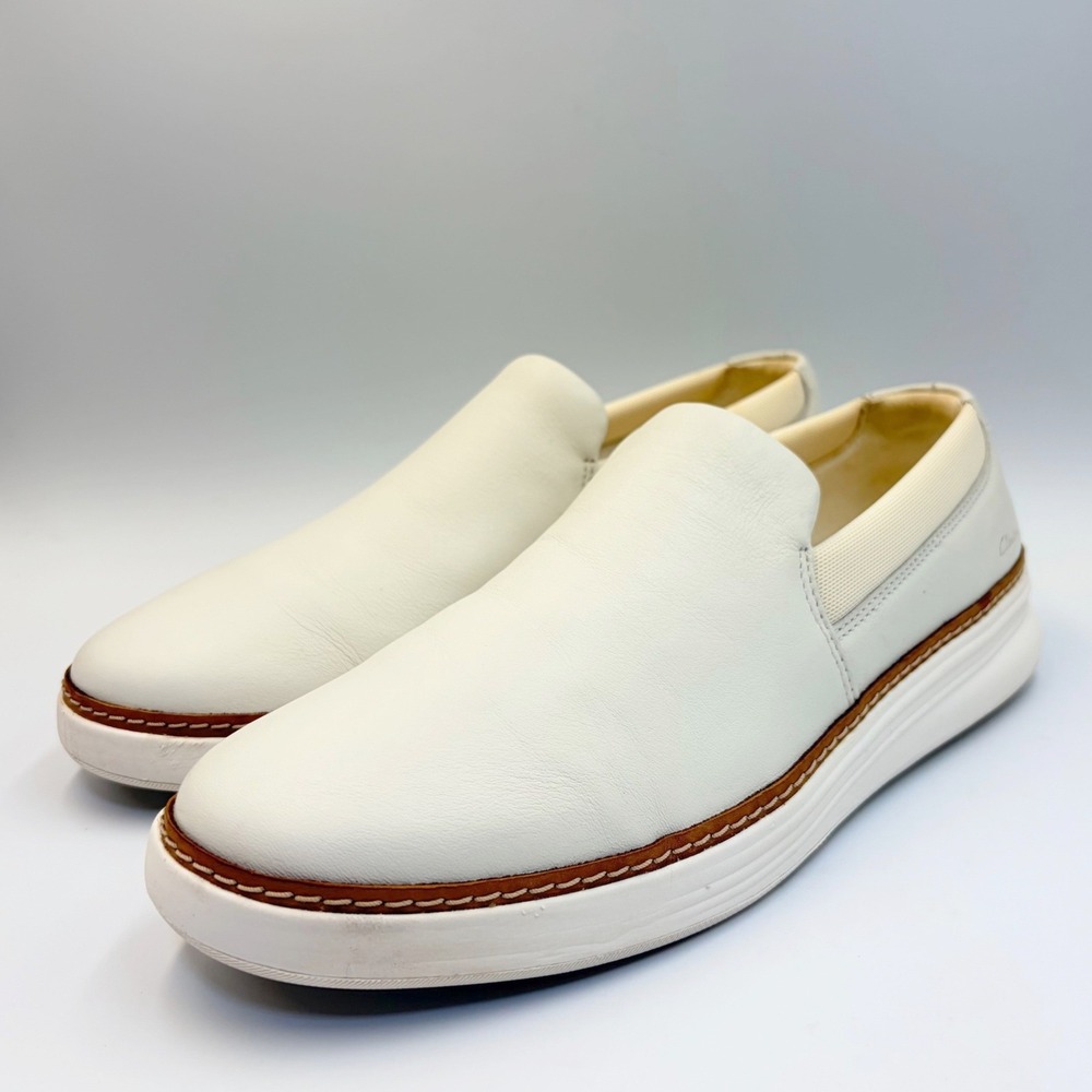 Clarks Kerris Stride White Leather Slip On Sneakers Womens Sz 9 Comfort Loafers